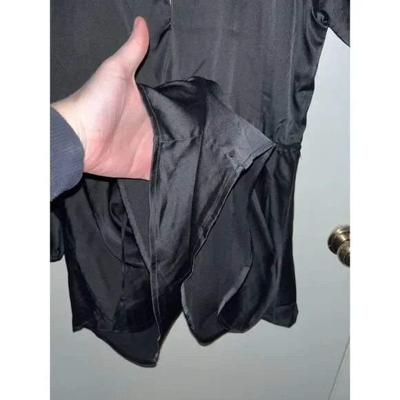 Stolen Hearts Front V-Cut Waist Silky Satin Plunge Jumpsuit Long Sleeve Romper - Picture 5 of 10